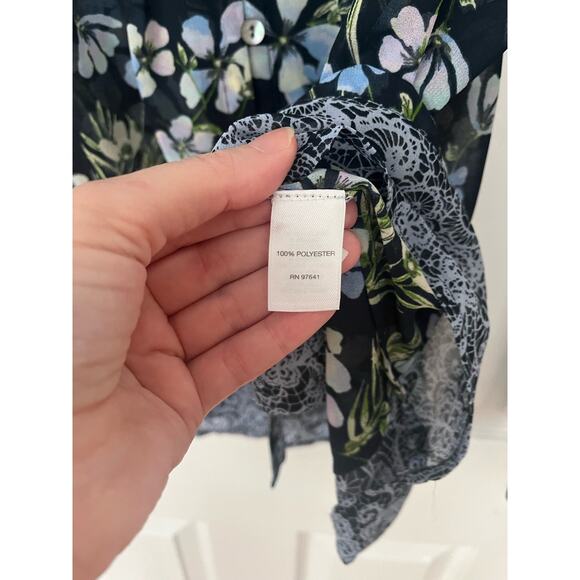 J.Jill Blue Semi Sheer Long Sleeve Floral Boho Blouse Cottagecore sz Large $89 - Picture 10 of 12
